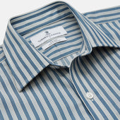 Pale Multi Stripe Weekend Fit Wool Shirt With Derby Collar And 1 Button Cuffs