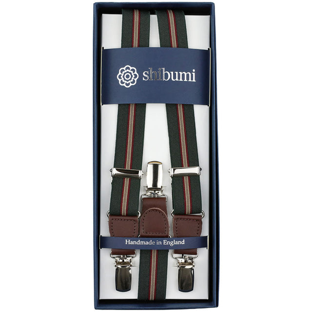 Elastic Barathea Clips Braces - Olive / Burgundy
