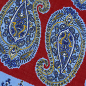 Paisley Motif Wool Silk Pocket Square Red 40x40cm
