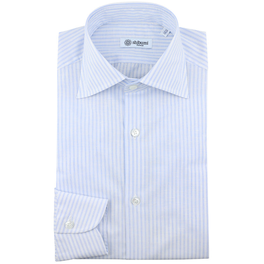 Cotton Linen Semi Spread Shirt Light Ticking Stripe