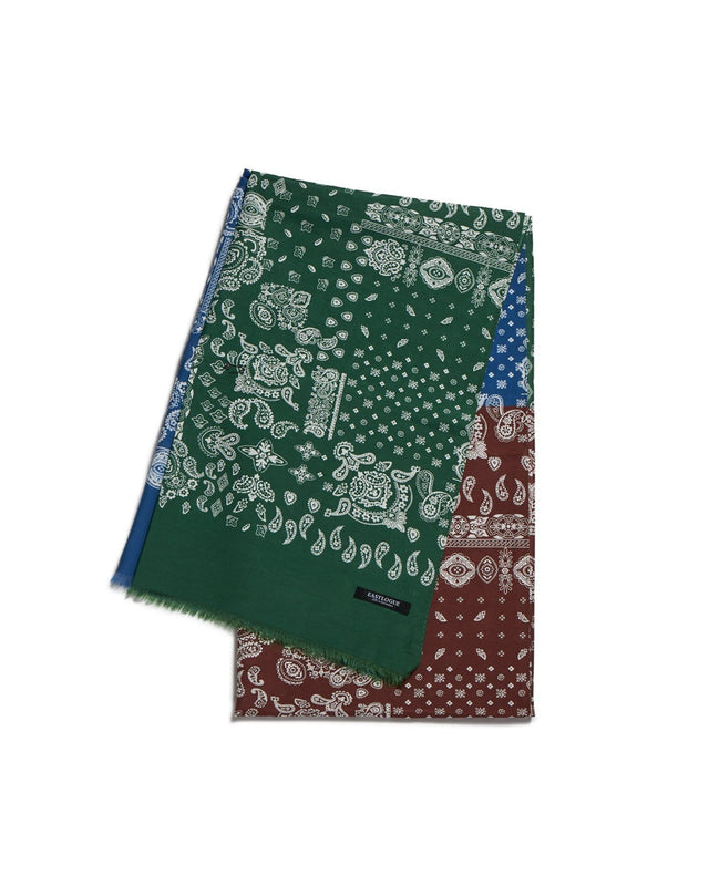 SILK SCARF / GREEN & BROWN & BLUE
