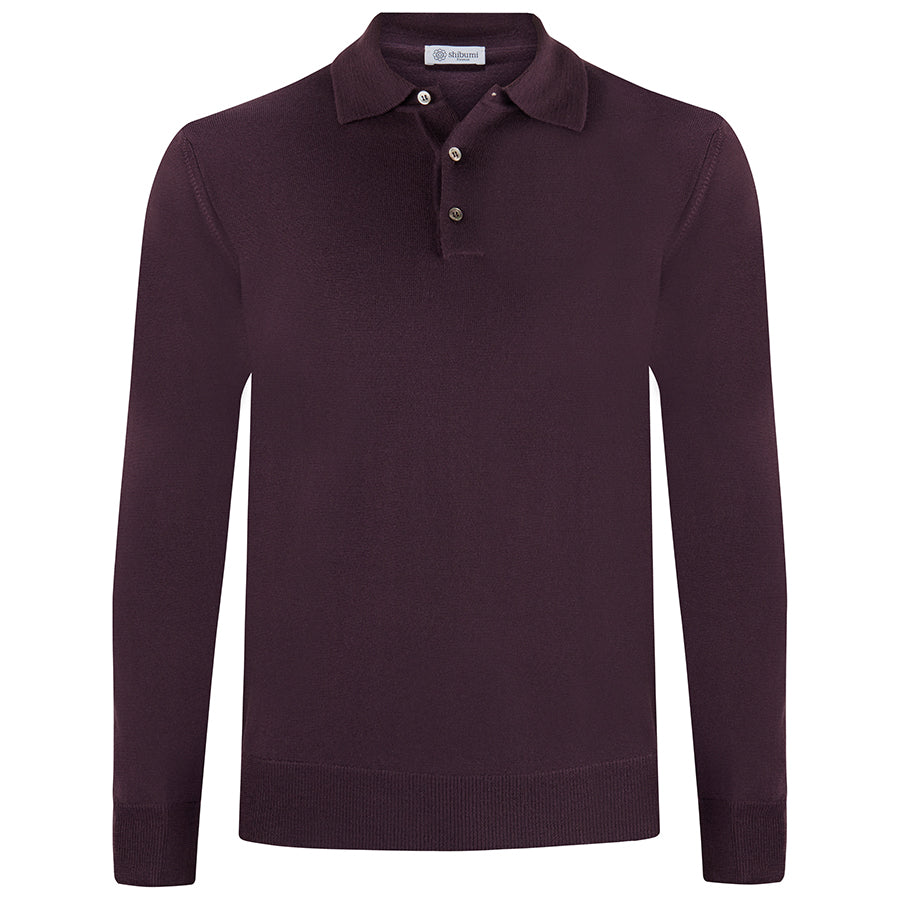 Merino Wool Knitted Polo Eggplant