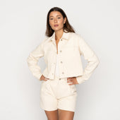 Cropped Denim Jacket - Judo Sashiko - Ecru