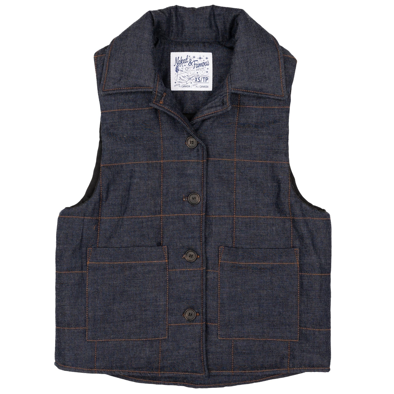 Quilted Vest Slub Nep Rinsed