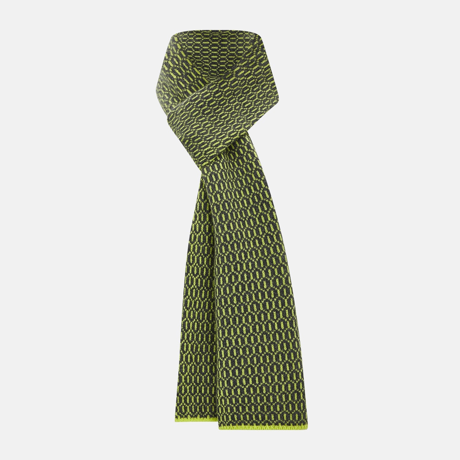 And Chartreuse Lemon Hexagon Cashmere Knitted Scarf
