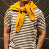 Short Sleeve Knitted Striped T Shirt In Grey