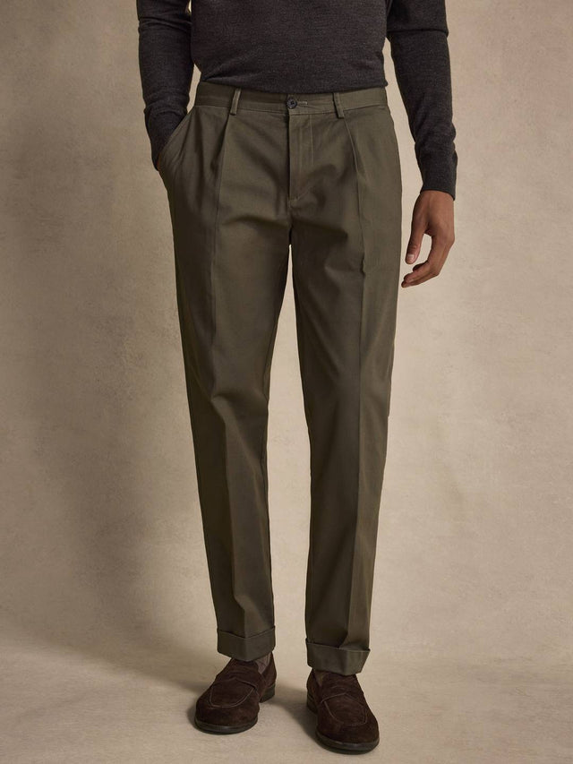 Green Pleated Trousers Relaxed Fit