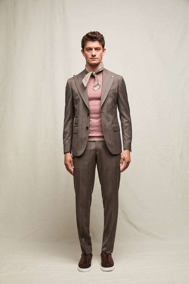Abito PAUL gessato in lana marrone