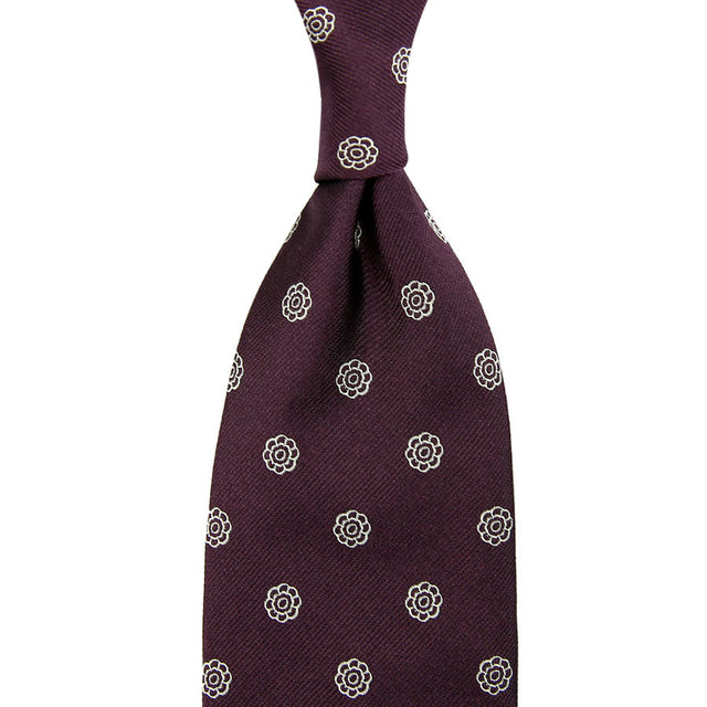 Shibumi-Flower Jacquard Silk Tie - Eggplant - Hand-Rolled