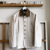 Cream Cotton Herringbone Twill Field Jacket
