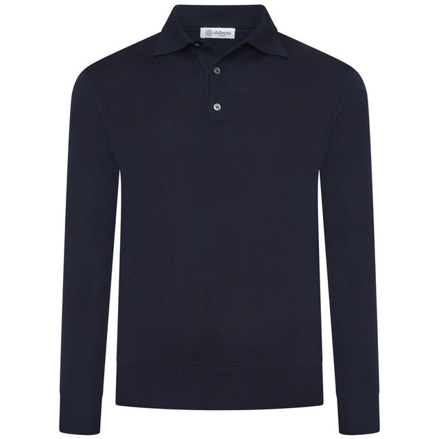 Merino Wool Knitted Polo - Navy