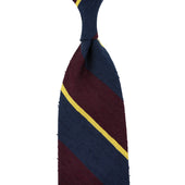 Striped Shantung Silk Tie - Navy / Burgundy / Yellow