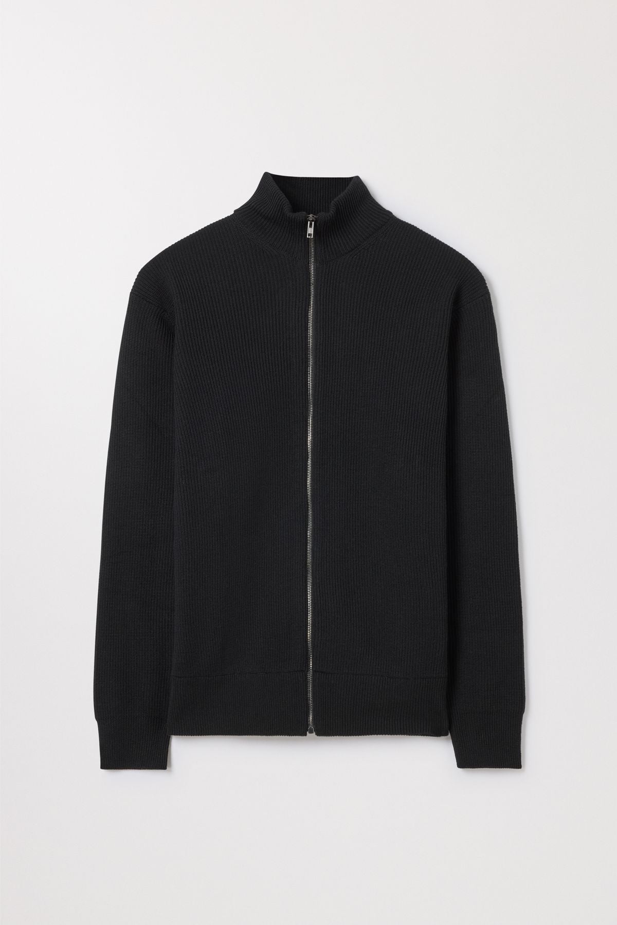 Black Merino Zip Cardigan | Ribbed Wool | Asket