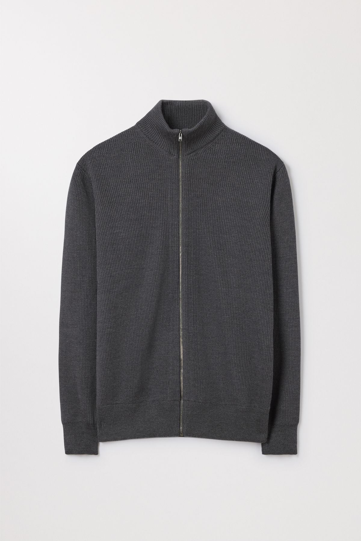 Melange Merino Zip Cardigan Ribbed Wool Asket