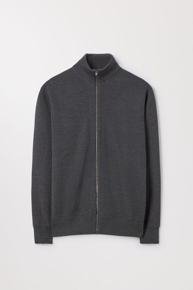 Melange Merino Zip Cardigan Ribbed Wool Asket