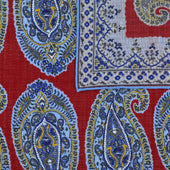 Paisley Motif Wool Silk Pocket Square Red 40x40cm