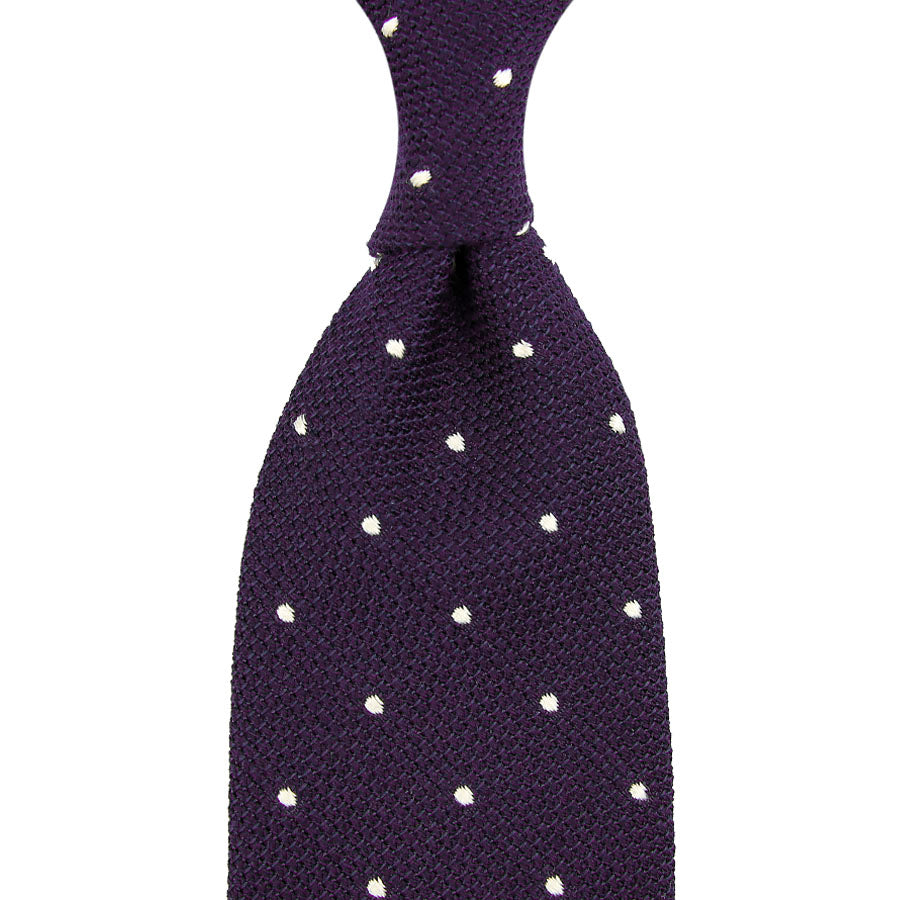 Dotted Wool Silk Grenadine Tie Eggplant Hand Rolled