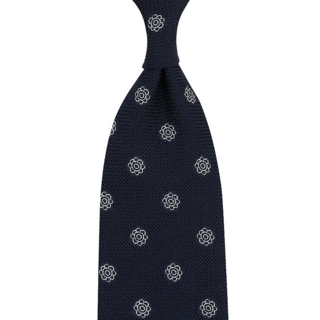 Shibumi-Flower Fina Grenadine Silk Tie - Navy