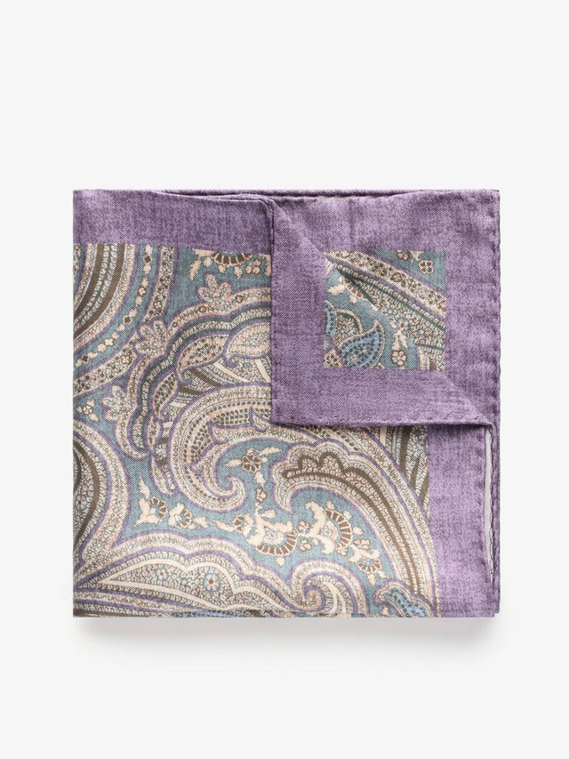 Purple & Grey Paisley Pocket Square