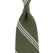 Triple Bar Soft Shantung Silk Tie - Olive - Hand-Rolled