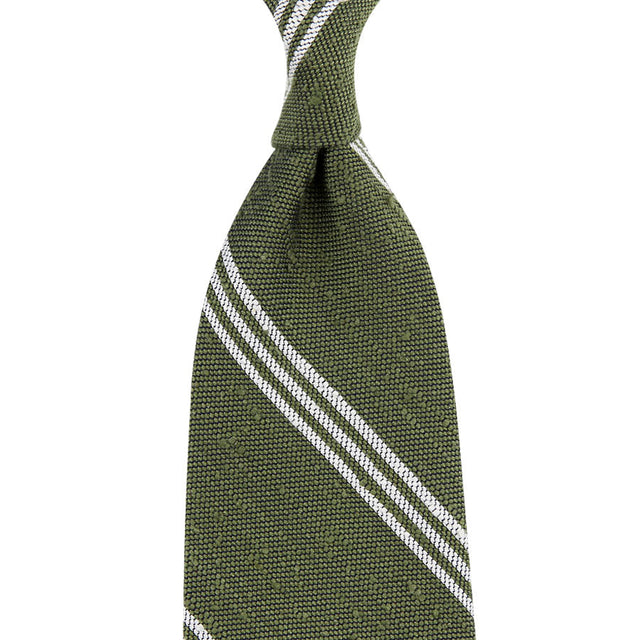 Triple Bar Soft Shantung Silk Tie - Olive - Hand-Rolled