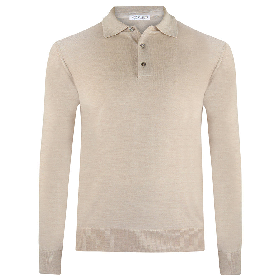 Merino Wool Knitted Polo Beige