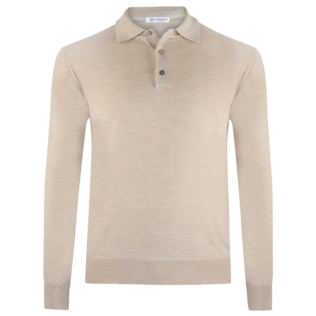 Merino Wool Knitted Polo - Beige
