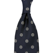 Shibumi-Flower Jacquard Silk Tie - Navy - Hand-Rolled