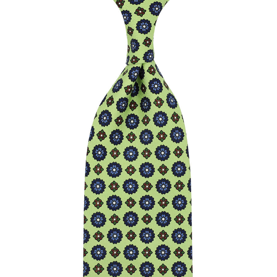 Floral Printed Silk Tie Pistachio Hand Rolled