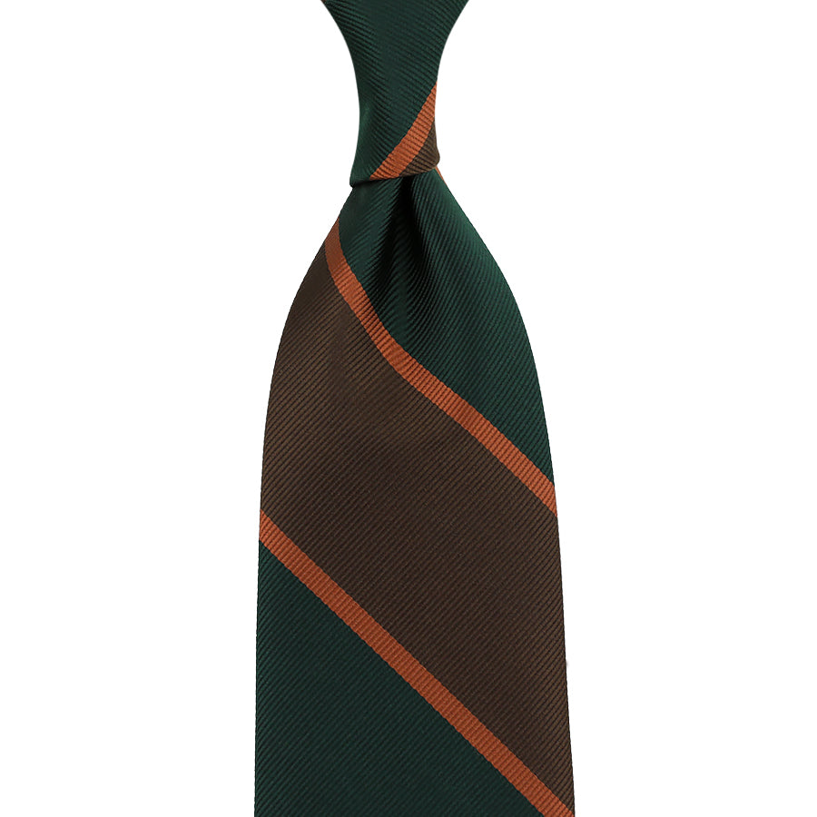 Japanese Repp Stripe Silk Tie Forest Brown