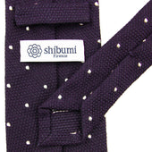 Dotted Wool Silk Grenadine Tie Eggplant Hand Rolled