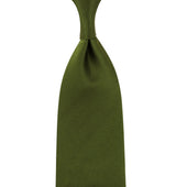 Plain Japanese Jacquard Silk Tie - Olive - Hand-Rolled