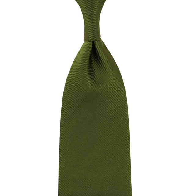 Plain Japanese Jacquard Silk Tie - Olive - Hand-Rolled