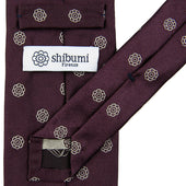 Shibumi Flower Jacquard Silk Tie Eggplant Hand Rolled