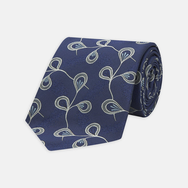 Navy Jacquard Silk Floral Tie
