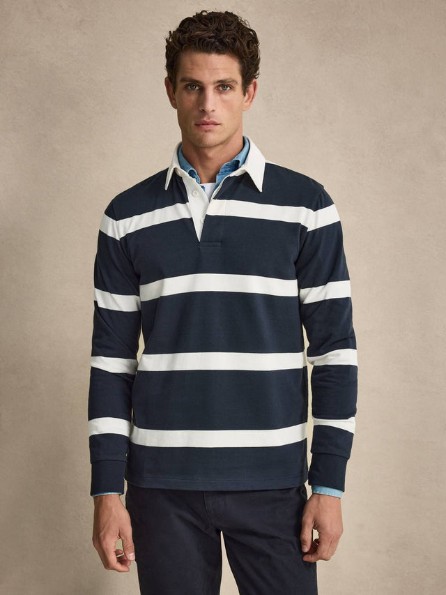 Navy Blue Striped Rugby Shirt