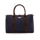 Varon Small Travel Bag - Brown Leather and Navy Canvas