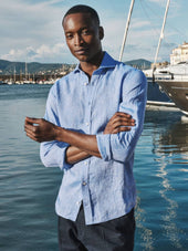 Blue Cut Away Linen Shirt Slim Fit