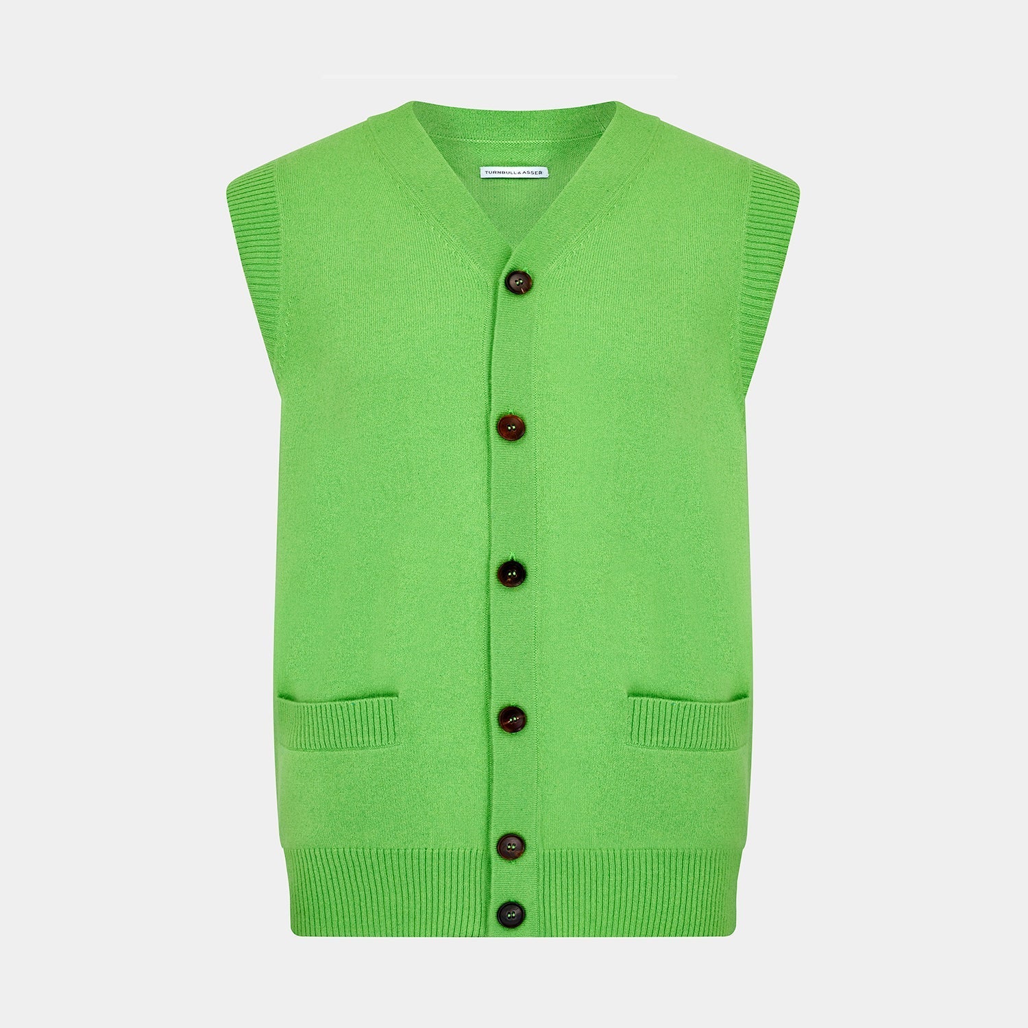 Lime Green Fine Merino V Neck Sleeveless Cardigan