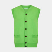 Lime Green Fine Merino V-Neck Sleeveless Cardigan