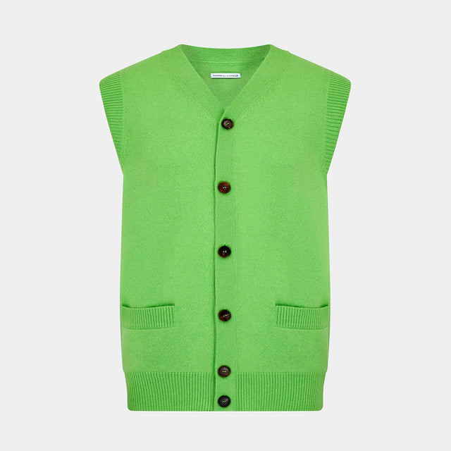 Lime Green Fine Merino V-Neck Sleeveless Cardigan