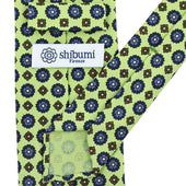 Floral Printed Silk Tie Pistachio Hand Rolled