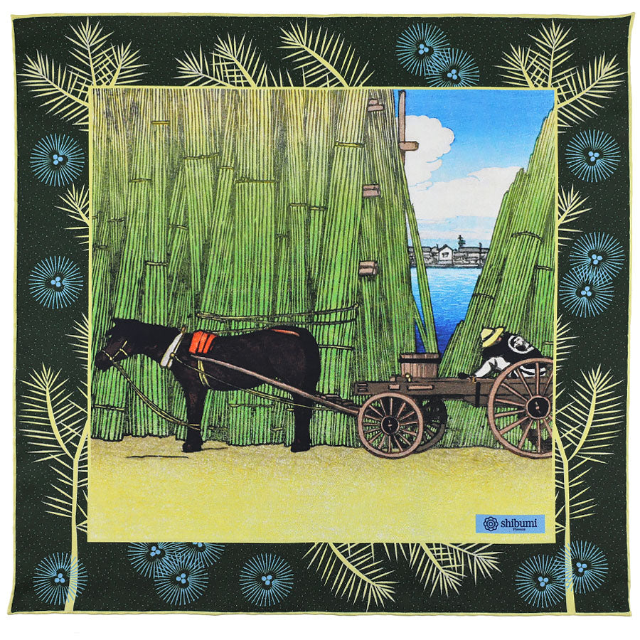 Ukiyo E Silk Pocket Square Komagata 40x40cm
