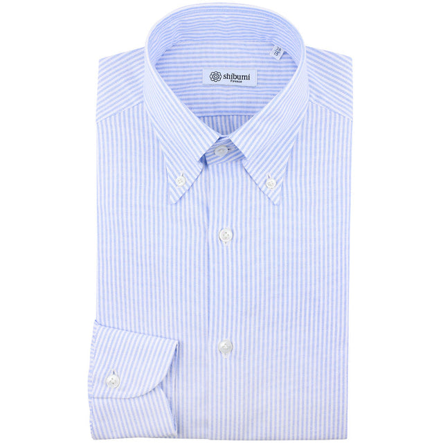Heavy Oxford Button Down Shirt - White / Sky Blue - University Stripe
