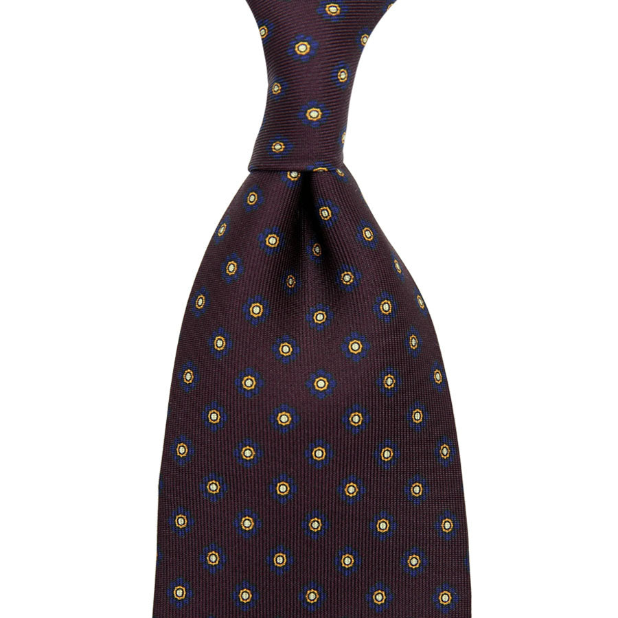 Shibumi Flower Printed Silk Tie Eggplant Hand Rolled