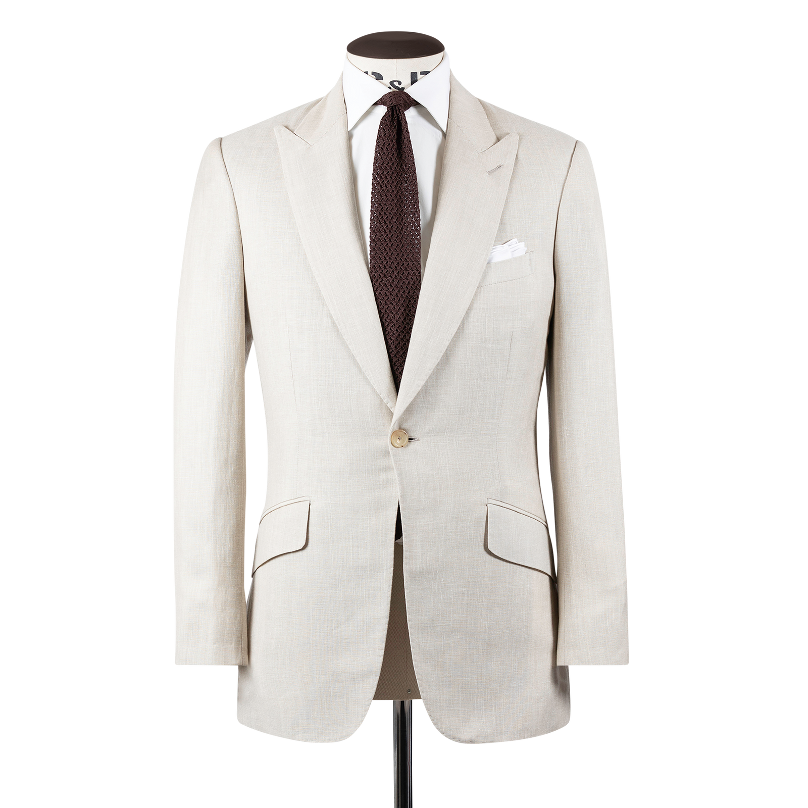 Single Breasted Peak Lapel Suit In Natural Linen