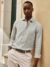 Green Striped Linen Shirt Slim Fit