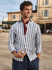Navy Blue Striped Linen Shirt
