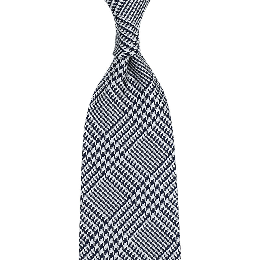 Japanese Glencheck Silk Tie White Hand Rolled