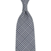 Japanese Glencheck Silk Tie - Navy / White - Hand-Rolled